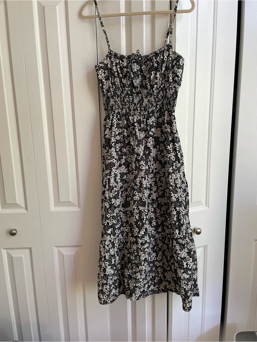 Faithfull the Brand Black and White Floral Midi Dress